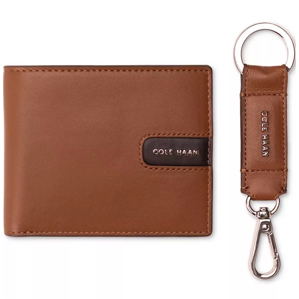 NIB Cole Haan Men's Slim Leather Billfold with Key Fob